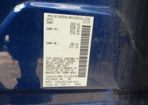 2021 Nissan Leaf Sv 40 Kwh from USA, damaged, VIN 1N4AZ1CV9MC551058